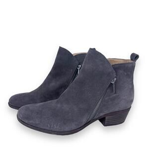 LUCKY BRAND Boots Bryton Ankle Suede Leather Gray Side Double Zip Bootie Sz 8.5